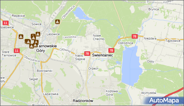 mapa Świerklaniec, Świerklaniec na mapie Targeo