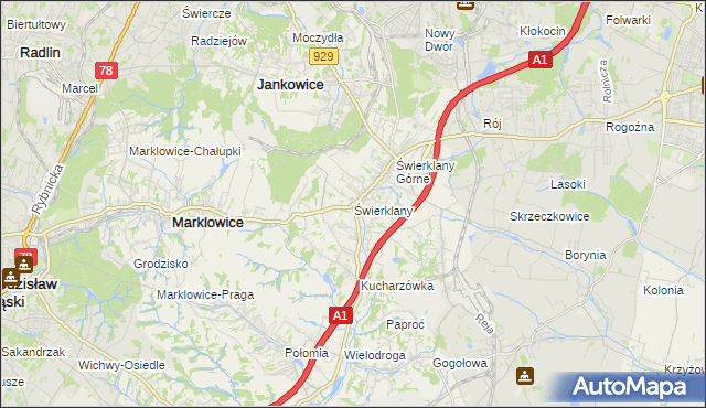 mapa Świerklany, Świerklany na mapie Targeo