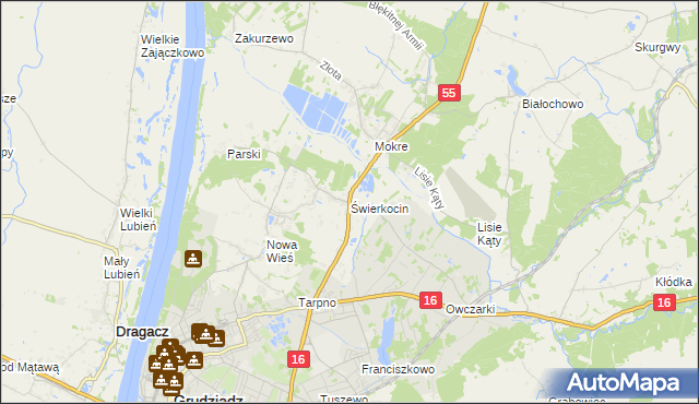 mapa Świerkocin gmina Grudziądz, Świerkocin gmina Grudziądz na mapie Targeo