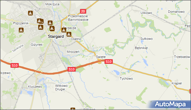 mapa Święte gmina Stargard, Święte gmina Stargard na mapie Targeo