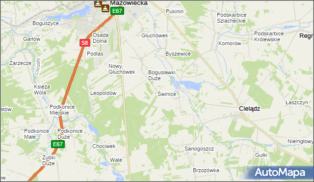 mapa Świnice gmina Rawa Mazowiecka, Świnice gmina Rawa Mazowiecka na mapie Targeo