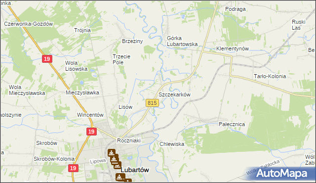 mapa Szczekarków gmina Lubartów, Szczekarków gmina Lubartów na mapie Targeo