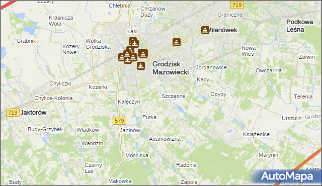 mapa Szczęsne gmina Grodzisk Mazowiecki, Szczęsne gmina Grodzisk Mazowiecki na mapie Targeo