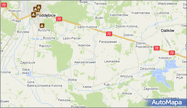 mapa Szczyty gmina Poddębice, Szczyty gmina Poddębice na mapie Targeo