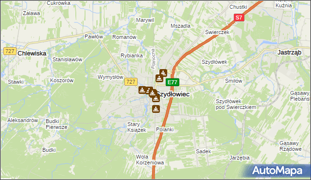 mapa Szydłowiec, Szydłowiec na mapie Targeo