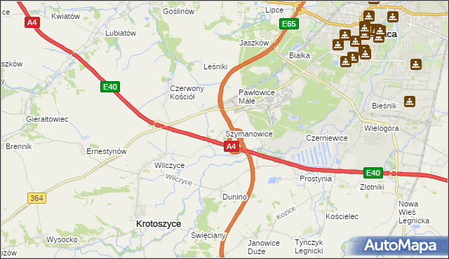 mapa Szymanowice gmina Krotoszyce, Szymanowice gmina Krotoszyce na mapie Targeo