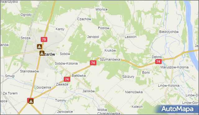 mapa Szymanówka gmina Ożarów, Szymanówka gmina Ożarów na mapie Targeo