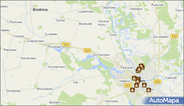 mapa Szymanowo gmina Śrem, Szymanowo gmina Śrem na mapie Targeo