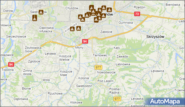 mapa Tarnowiec gmina Tarnów, Tarnowiec gmina Tarnów na mapie Targeo