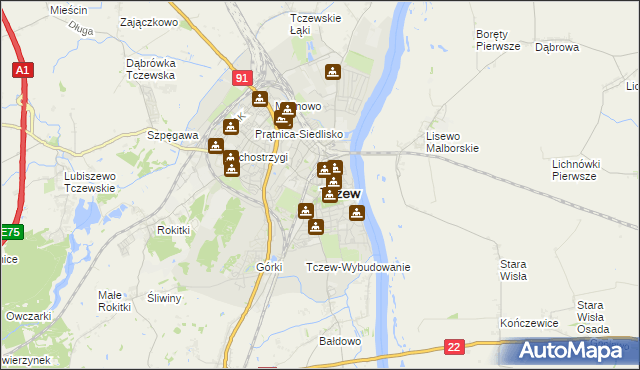 mapa Tczew, Tczew na mapie Targeo
