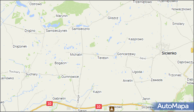 mapa Teresin gmina Sicienko, Teresin gmina Sicienko na mapie Targeo