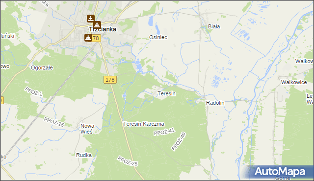 mapa Teresin gmina Trzcianka, Teresin gmina Trzcianka na mapie Targeo