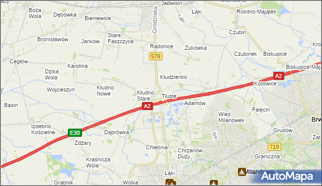 mapa Tłuste gmina Grodzisk Mazowiecki, Tłuste gmina Grodzisk Mazowiecki na mapie Targeo