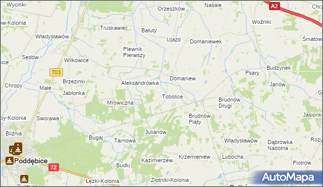 mapa Tobolice gmina Dalików, Tobolice gmina Dalików na mapie Targeo