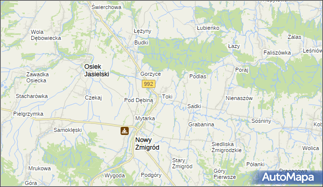 mapa Toki gmina Nowy Żmigród, Toki gmina Nowy Żmigród na mapie Targeo