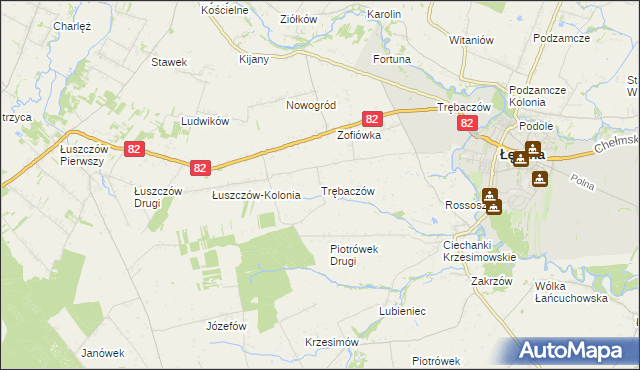 mapa Trębaczów gmina Łęczna, Trębaczów gmina Łęczna na mapie Targeo