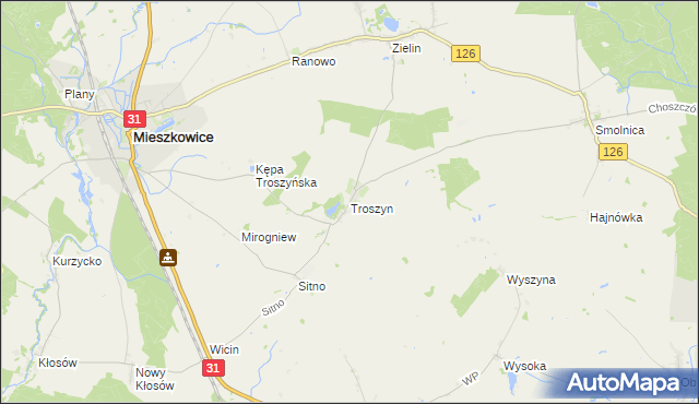 mapa Troszyn gmina Mieszkowice, Troszyn gmina Mieszkowice na mapie Targeo