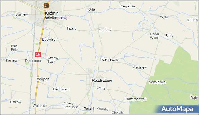 mapa Trzemeszno gmina Rozdrażew, Trzemeszno gmina Rozdrażew na mapie Targeo