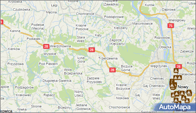 mapa Trzetrzewina, Trzetrzewina na mapie Targeo