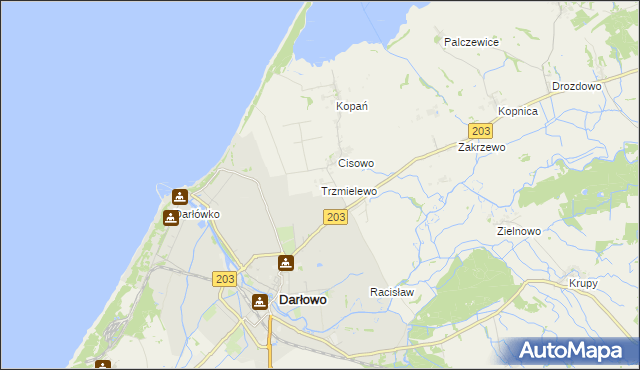 mapa Trzmielewo gmina Darłowo, Trzmielewo gmina Darłowo na mapie Targeo