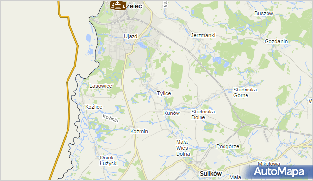 mapa Tylice gmina Zgorzelec, Tylice gmina Zgorzelec na mapie Targeo