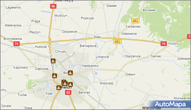 mapa Urbanice, Urbanice na mapie Targeo