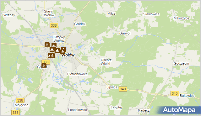 mapa Uskorz Wielki, Uskorz Wielki na mapie Targeo