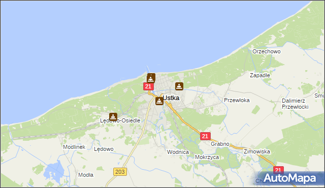 mapa Ustka, Ustka na mapie Targeo