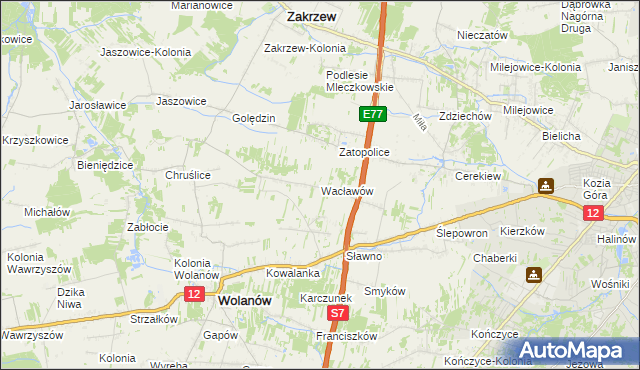 mapa Wacławów gmina Wolanów, Wacławów gmina Wolanów na mapie Targeo