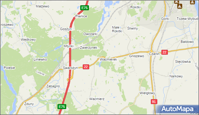 mapa Waćmierek, Waćmierek na mapie Targeo