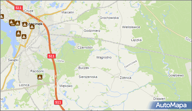 mapa Wągrodno gmina Szczecinek, Wągrodno gmina Szczecinek na mapie Targeo