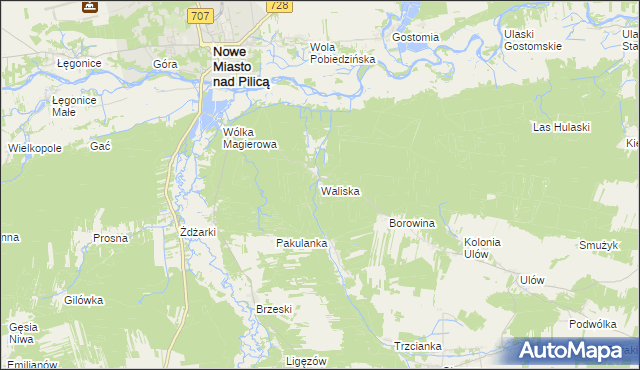 mapa Waliska gmina Nowe Miasto nad Pilicą, Waliska gmina Nowe Miasto nad Pilicą na mapie Targeo