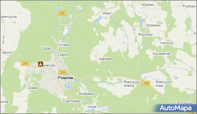 mapa Warblewo gmina Polanów, Warblewo gmina Polanów na mapie Targeo