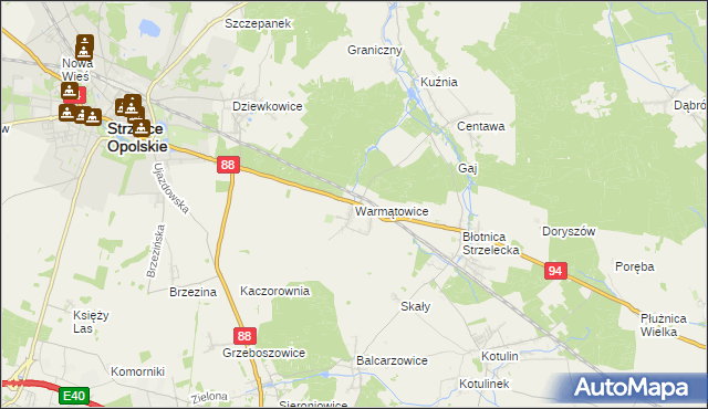 mapa Warmątowice, Warmątowice na mapie Targeo