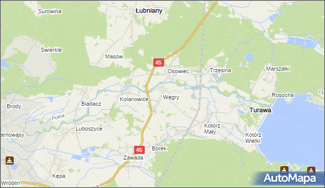 mapa Węgry gmina Turawa, Węgry gmina Turawa na mapie Targeo