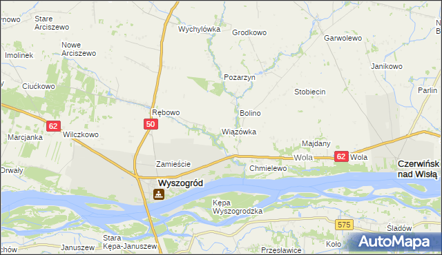 mapa Wiązówka gmina Wyszogród, Wiązówka gmina Wyszogród na mapie Targeo