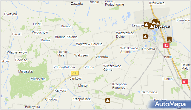 mapa Wichrów gmina Łęczyca, Wichrów gmina Łęczyca na mapie Targeo