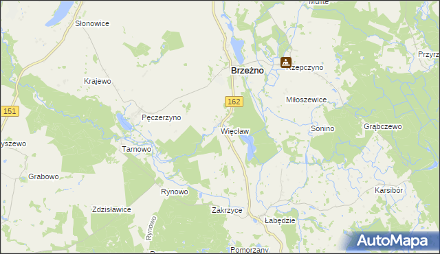 mapa Więcław gmina Brzeżno, Więcław gmina Brzeżno na mapie Targeo