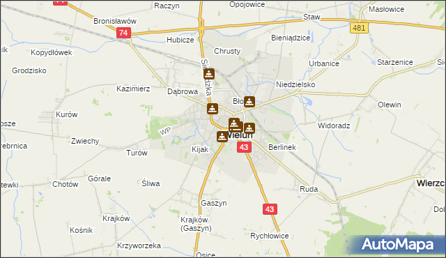 mapa Wieluń, Wieluń na mapie Targeo