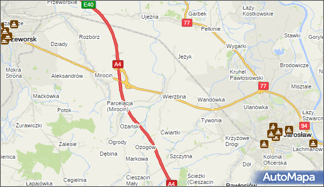 mapa Wierzbna gmina Pawłosiów, Wierzbna gmina Pawłosiów na mapie Targeo