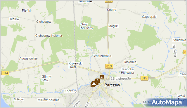 mapa Wierzbówka gmina Parczew, Wierzbówka gmina Parczew na mapie Targeo