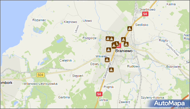 mapa Wikielec gmina Braniewo, Wikielec gmina Braniewo na mapie Targeo