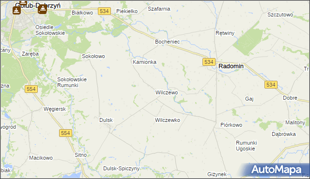 mapa Wilczewo gmina Radomin, Wilczewo gmina Radomin na mapie Targeo