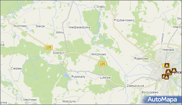 mapa Wilczkowo gmina Gryfice, Wilczkowo gmina Gryfice na mapie Targeo