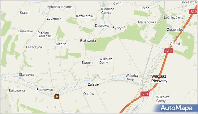 mapa Wilkołaz Dolny, Wilkołaz Dolny na mapie Targeo