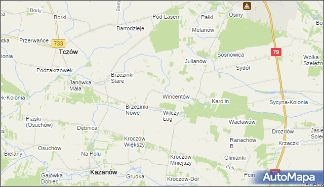 mapa Wincentów gmina Tczów, Wincentów gmina Tczów na mapie Targeo