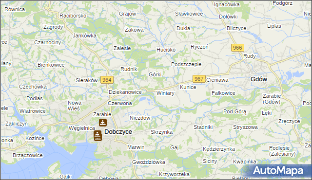 mapa Winiary gmina Gdów, Winiary gmina Gdów na mapie Targeo