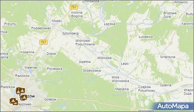 mapa Wiśniowa gmina Staszów, Wiśniowa gmina Staszów na mapie Targeo