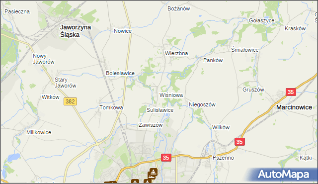 mapa Wiśniowa gmina Świdnica, Wiśniowa gmina Świdnica na mapie Targeo