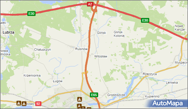 mapa Witosław gmina Świebodzin, Witosław gmina Świebodzin na mapie Targeo